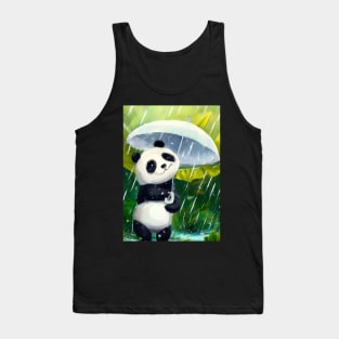 Panda with Leaf Umbrella Tank Top